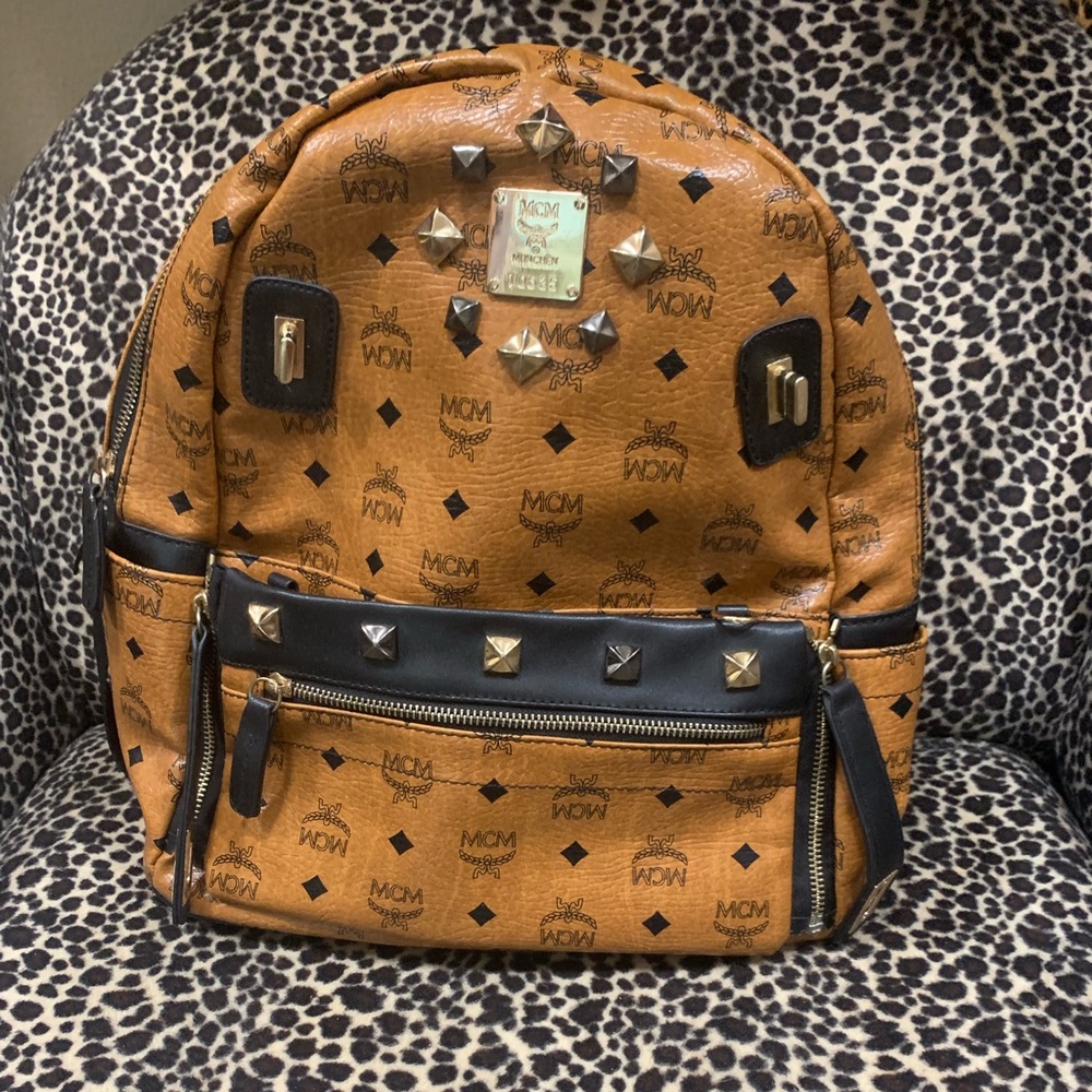 MCM brown leather studded backpack